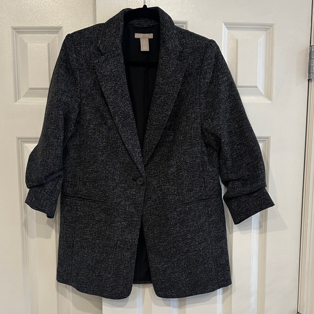 H&M Charcoal Textured Single-Button Blazer